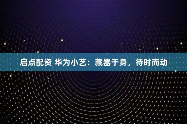 启点配资 华为小艺：藏器于身，待时而动